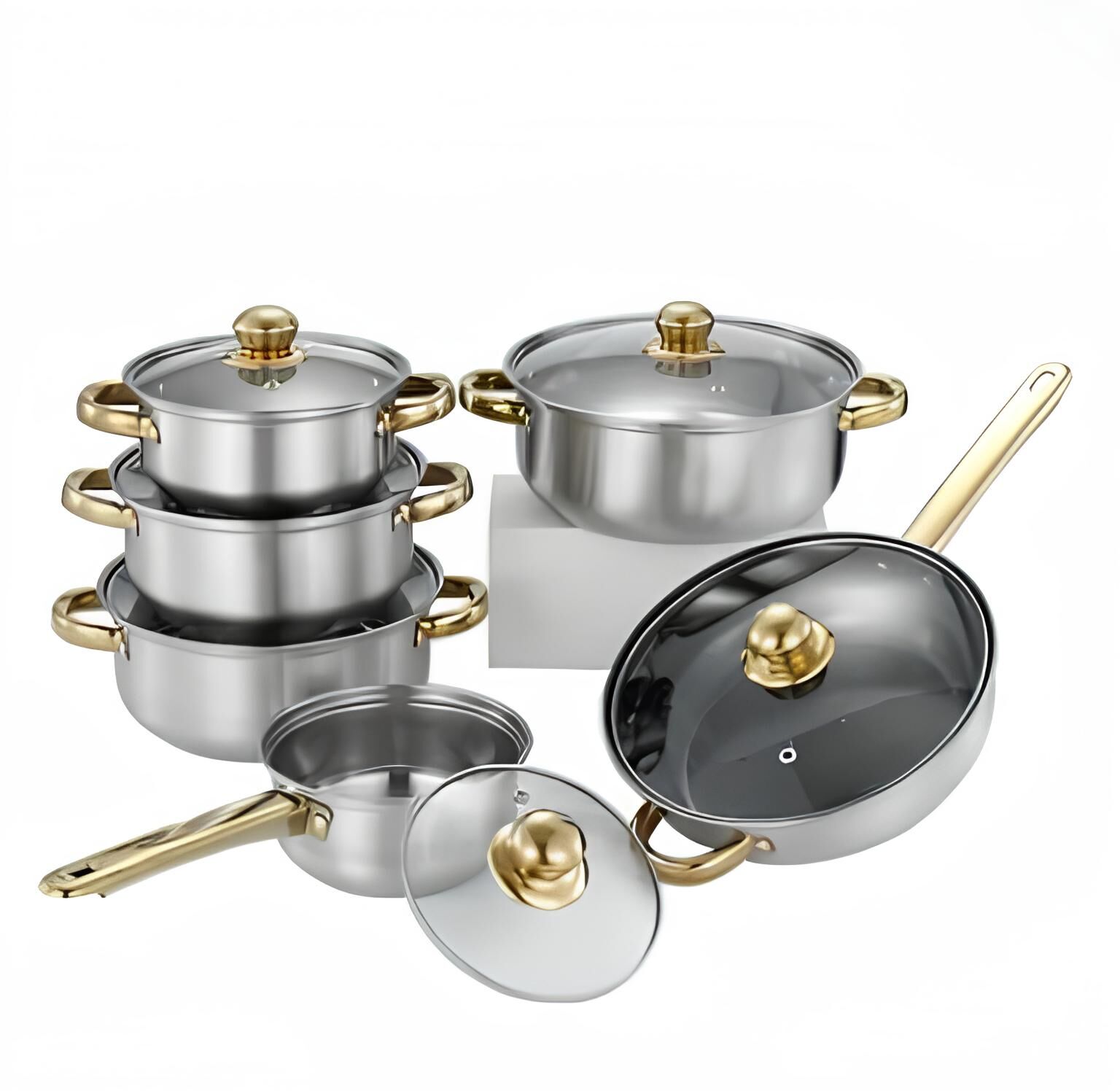 6 Parça 304 Paslanmaz Çelik Tencere Tava Seti Kanarya Seri