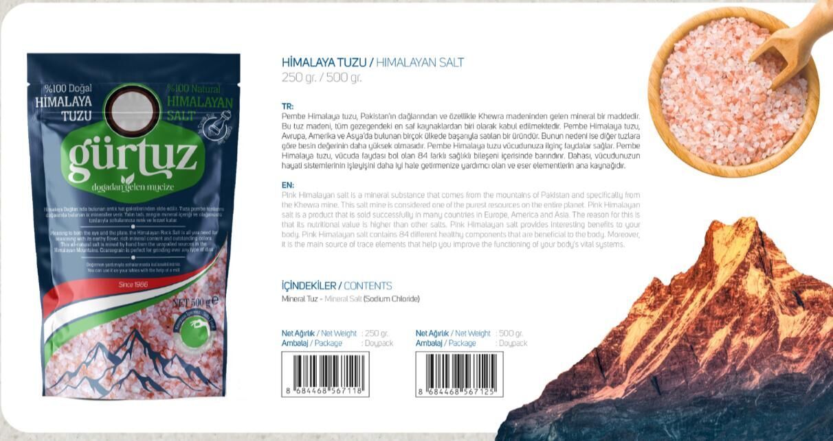 Gürtuz Değirmenlik Organik Himalaya Tuzu Doypack 500 Gram