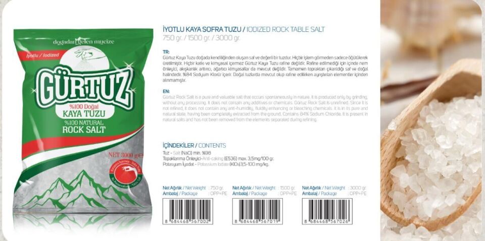 Gürtuz İyotlu Kaya Sofra Tuzu 3000 Gr