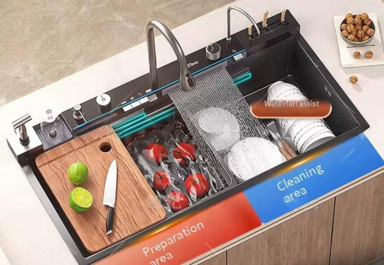 Dijital Ultrasonik Akıllı Evye – Çok Amaçlı, Bıçak Tutuculu, Ev, İşyeri, Otel ve Lokanta Kullanımı İçin