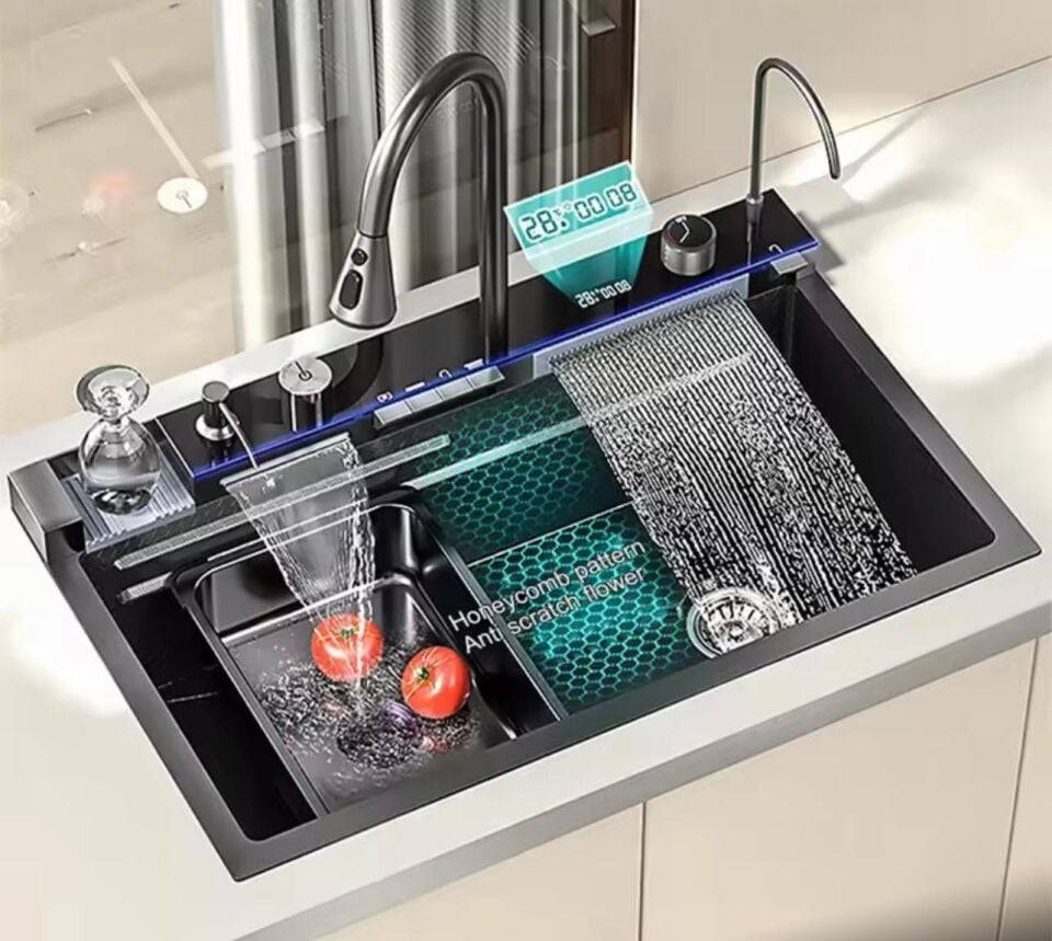 Uzaktan Kumandalı LED'li Ultrasonik Akıllı Eviye – Ev, İşyeri ve Otel Kullanımına Uygun