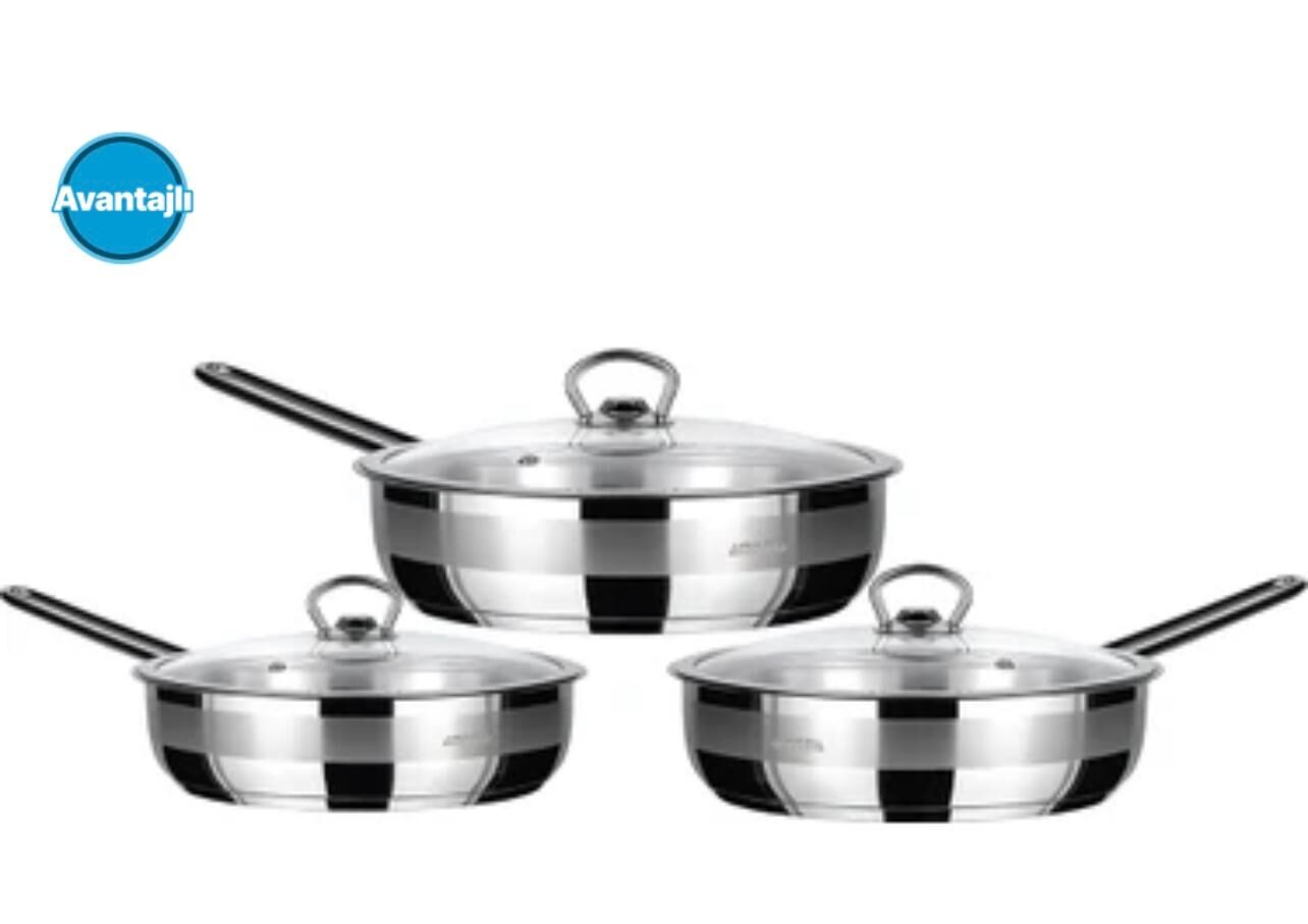 ÇELİK TENCERE & TAVA 32 CM 34 CM 36 CM 3'LÜ SET