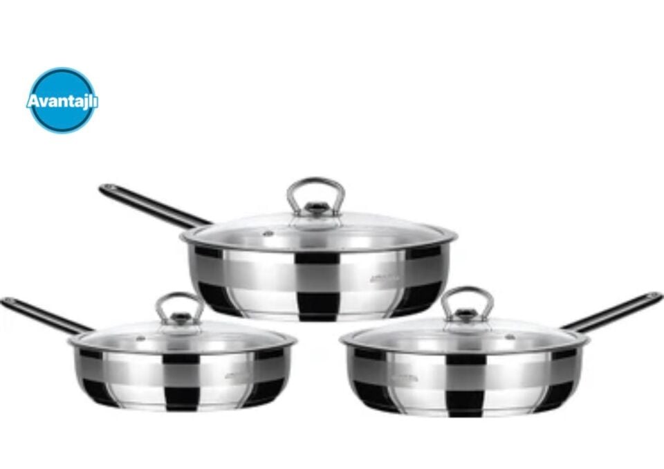 ÇELİK TENCERE & TAVA 32 CM 34 CM 36 CM 3'LÜ SET