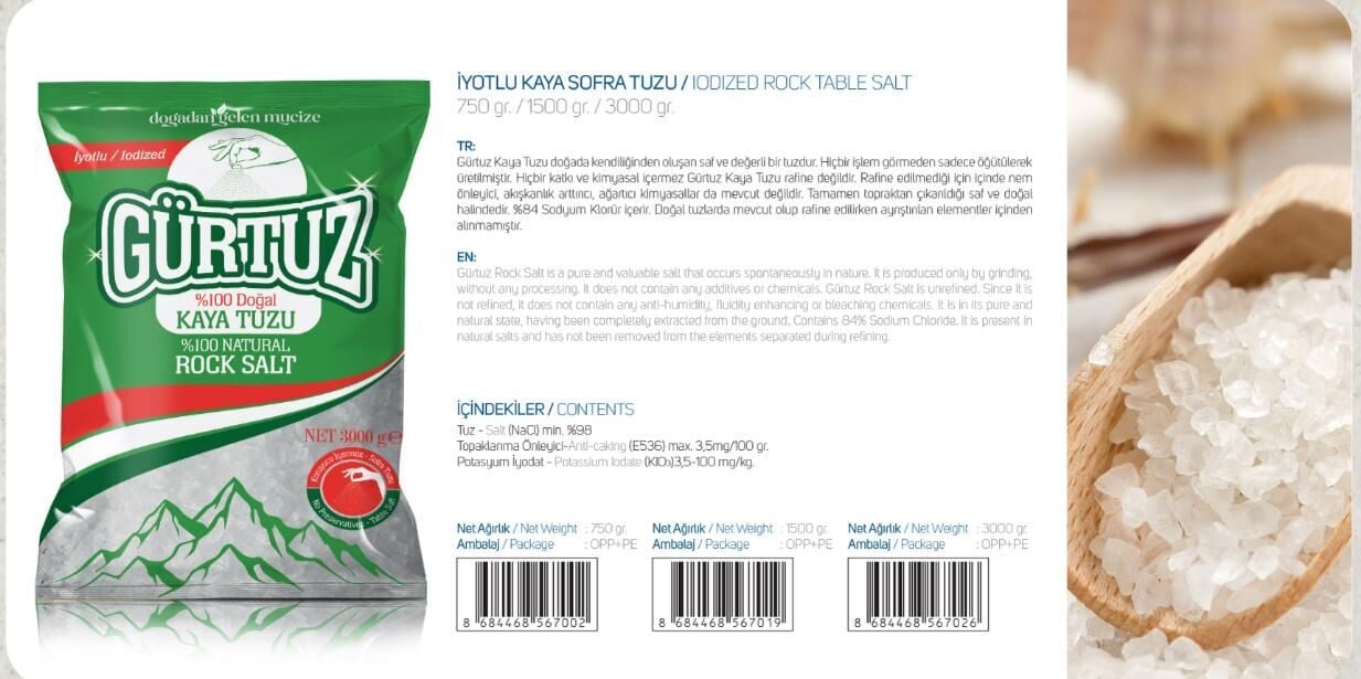 Gürtuz İyotlu Kaya Sofra Tuzu 1500 Gr