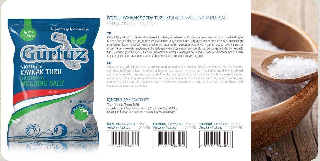 Gürtuz İyotlu Kaynak Sofra Tuzu 3000 Gram